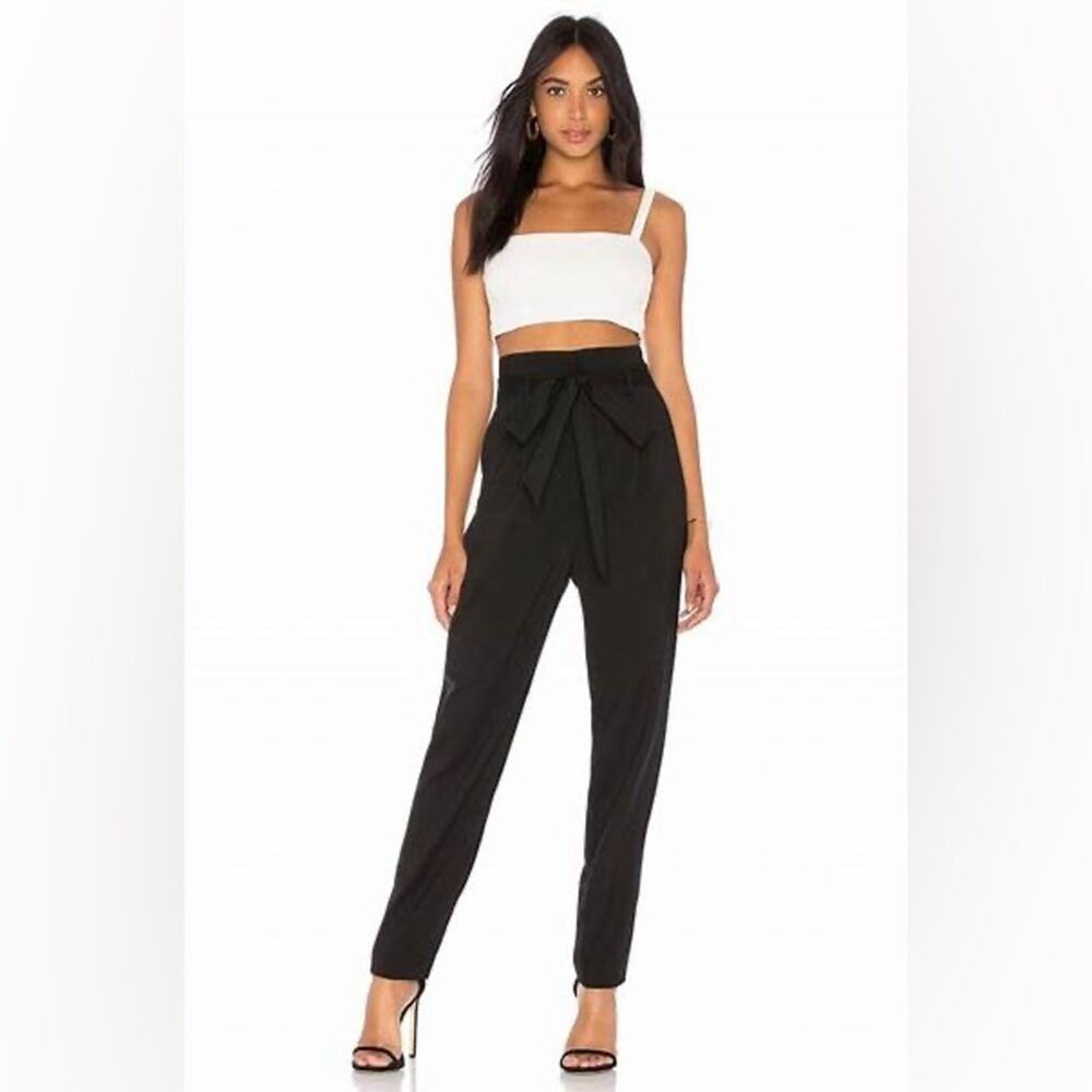 Milly Sevilla Black High Waist Belted Tie Waist Trouser Pants Size 4